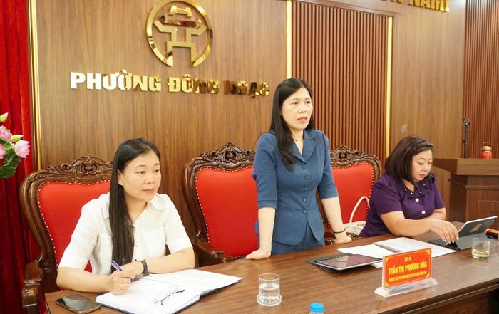 Phó Chủ tịch Thường trực Ủy ban MTTQ Việt Nam thành phố Hà Nội Trần Thị Phương Hoa dự và phát biểu chỉ đạo tại hội nghị. Ảnh: Lê Dung