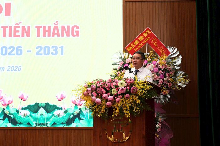 Phó Bí thư Đảng ủy, Chủ tịch UBND xã Nguyễn Minh Hải phát biểu tại Đại hội. Ảnh: PV
