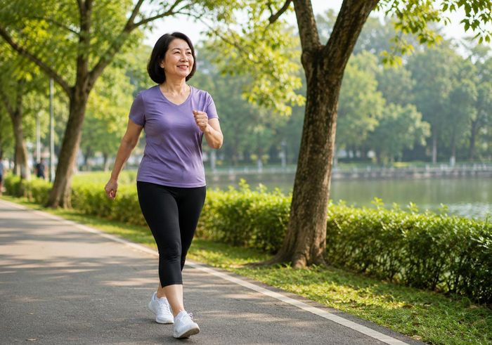 Đi bộ là hình thức vận động aerobic cường độ thấp đến trung bình, phù hợp với phần lớn người sau 50 tuổi.