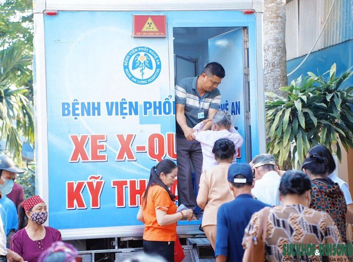 Người dân được chụp X-quang phổi kỹ thuật số ứng dụng AI trong đợt khám sàng lọc lao tại cộng đồng do Bệnh viện Phổi Nghệ An tổ chức. Ảnh: Bệnh viện Phổi Nghệ An.