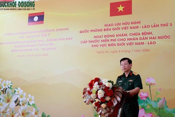Đại tá Lê Văn Đông, Phó Cục trưởng Cục Quân y, Tổng cục Hậu cần - Kỹ thuật, Bộ Quốc phòng Việt Nam phát biểu tại buổi lễ.