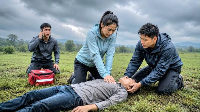 Khi phát hiện người bị sét đánh, cần nhanh chóng đánh giá tình trạng của nạn nhân, đặc biệt là dấu hiệu ngừng tuần hoàn, đồng thời di chuyển nạn nhân ra khỏi khu vực còn nguy cơ bị sét đánh đến vị trí an toàn, tránh mặt nước. Ảnh minh họa - AI.