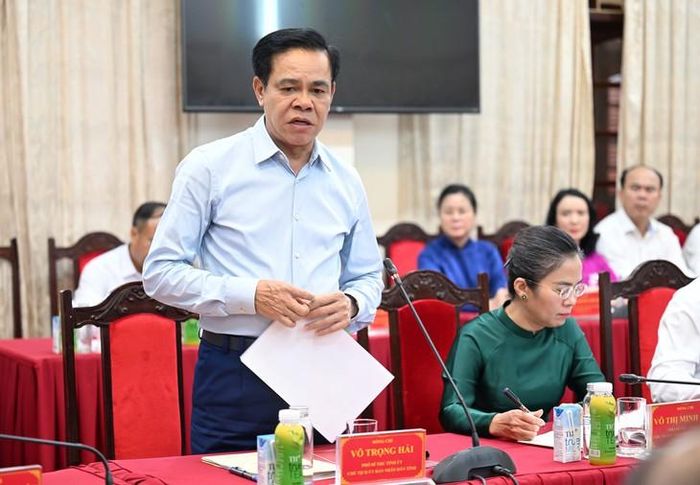 Đồng chí Võ Trọng Hải - Phó Bí thư Tỉnh ủy, Chủ tịch UBND tỉnh phát biểu tại buổi làm việc. Ảnh: Nguyễn Khánh.