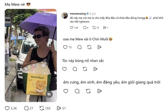 Mew Amazing lo lắng dặn dò "mấy đứa": "Phải khô ráo hết nghen". - Nguồn: _yeohihi_.