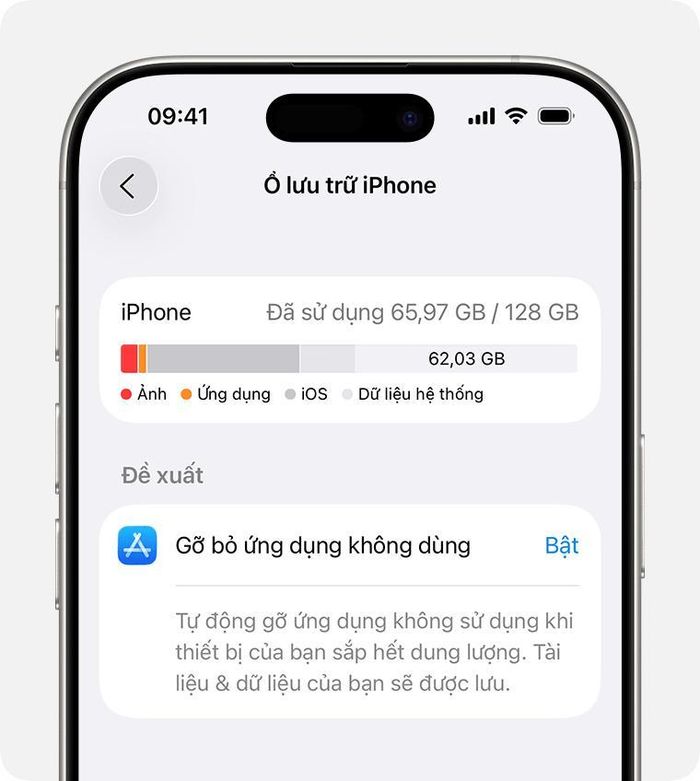  iPhone cũng đã được cập nhật tính năng gỡ bỏ ứng dụng không dùng, người dùng có thể bật tính năng này ngay trong giao diện lưu trữ. 
