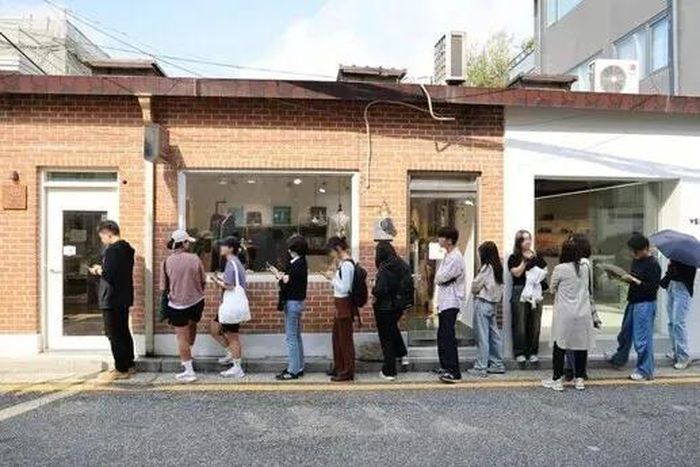  Độc giả xếp hàng dài bên ngoài hiệu sách Onul vào tháng 10/2024 sau khi Han Kang đoạt giải Nobel Văn học 2024. Ảnh: Yonhap. 