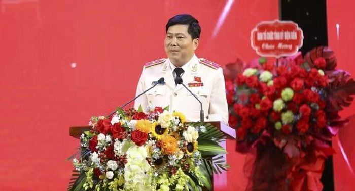 Thiếu tướng Vũ Văn Đấu, Giám đốc Công an tỉnh Điện Biên phát biểu tại lễ kỷ niệm.