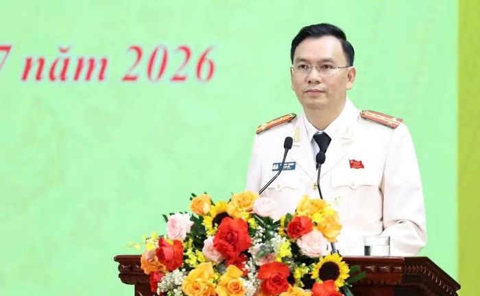 Đại tá Cù Quốc Thắng, Giám đốc Công an tỉnh Ninh Bình phát biểu tại buổi lễ