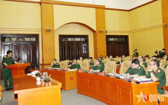 Quang cảnh tập huấn tại điểm cầu Sở chỉ huy Bộ Quốc phòng. 