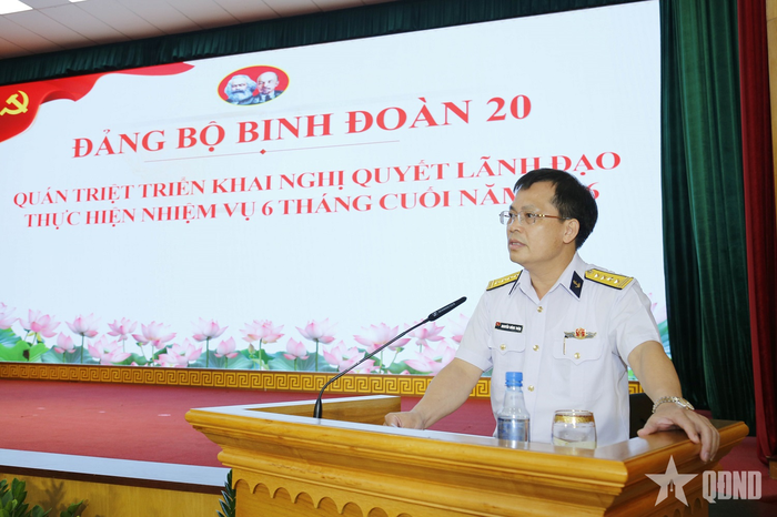 Đại tá Nguyễn Năng Toàn, Bí thư Đảng ủy, Phó tư lệnh kiêm Phó tổng giám đốc quán triệt Nghị quyết 6 tháng cuối năm của Đảng ủy Binh đoàn 20. 