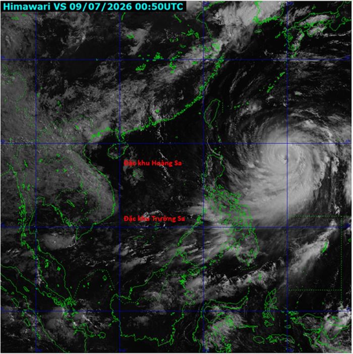 Hình ảnh của siêu bão Bavi trên ảnh mây vệ tinh Himawari của Nhật Bản lúc 7h50 sáng 9/7/2026. Nguồn: NCHMF