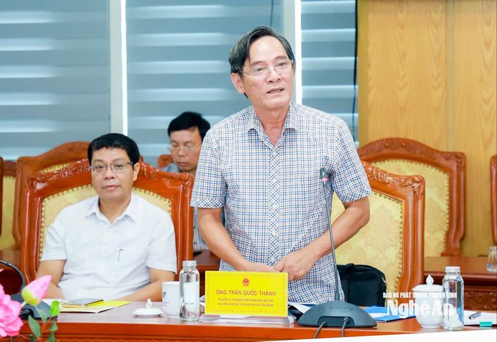 Đồng chí Trần Quốc Thành - nguyên Giám đốc Sở Khoa học và Công nghệ phát biểu tại cuộc làm việc. Ảnh: Thành Duy