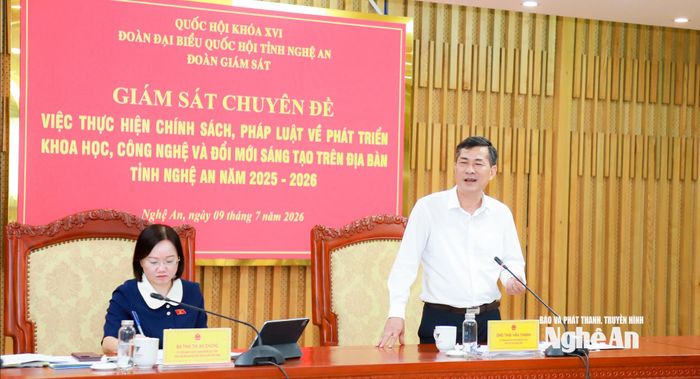 Đồng chí Thái Văn Thành - Ủy viên Ban Chấp hành Đảng bộ tỉnh, Phó Chủ tịch UBND tỉnh phát biểu tại cuộc làm việc. Ảnh: Thành Duy
