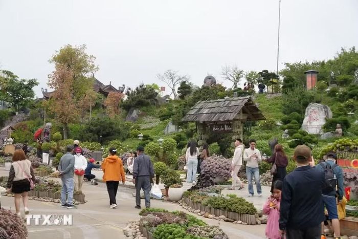Du khách đến các điểm check-in trong Khu du lịch Sun World Fansipan Legend- Sa Pa. (Ảnh: Hồng Ninh/TTXVN)