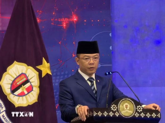 Bộ trưởng ngoại giao Indonesia Sugiono phát biểu tại diễn đàn. (Ảnh: Lê Minh Hưởng/TTXVN)