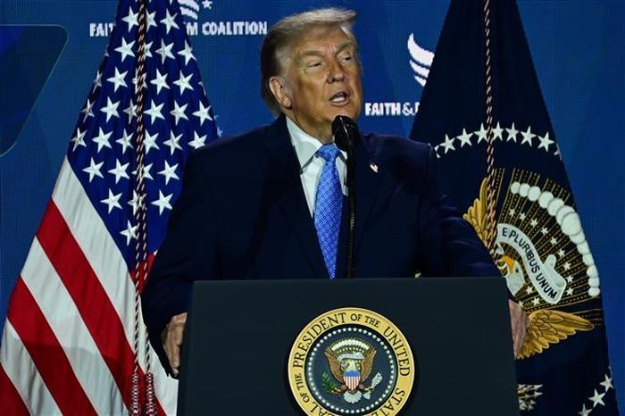 Tổng thống Mỹ Donald Trump phát biểu tại Washington, D.C. Ảnh: AA/TTXVN phát