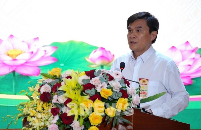 Ông Nguyễn Văn Mười, Phó Bí thư Tỉnh ủy phát biểu tại buổi họp mặt truyền thống lực lượng An ninh nhân dân. Ảnh TTXVN phát