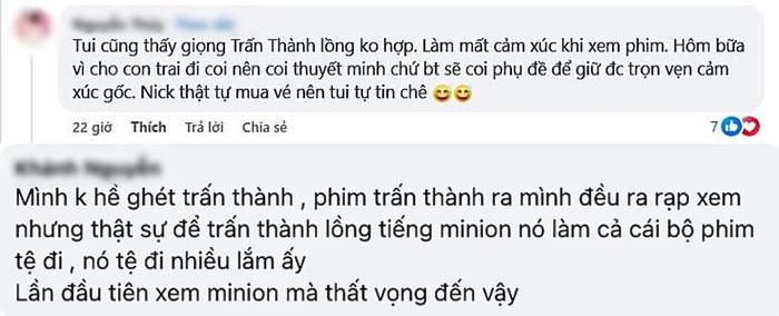 Phản ứng khán giả khi thưởng thức phiên bản lồng tiếng có sự góp giọng của Trấn Thành trong Minions &amp; Quái Vật. (Ảnh: Chụp màn hình)