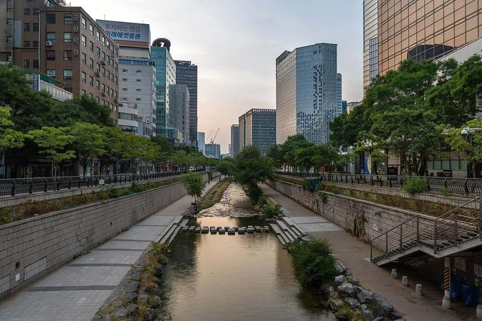 Dự án phục hồi suối Thanh Khê đưa dòng nước trở lại trung tâm Seoul và trở thành hình mẫu quốc tế về cải tạo không gian công cộng. Tuy vậy, nhiều nghiên cứu cũng chỉ ra rằng giá thuê tăng mạnh sau dự án đã tạo áp lực đáng kể đối với các hộ kinh doanh nhỏ. Ảnh: Wikipedia