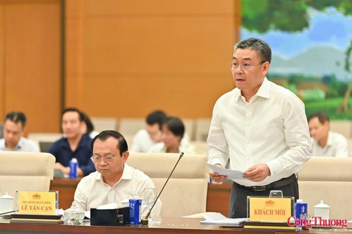 Ông Lê Mạnh Cường - Tổng Giám đốc Tập đoàn Công nghiệp - Năng lượng Quốc gia Việt Nam phát biểu tại cuộc họp.
