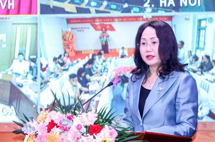 Bộ trưởng Bộ Văn hóa, Thể thao và Du lịch Lâm Thị Phương Thanh phát biểu tại hội nghị. Ảnh: Tâm Ninh