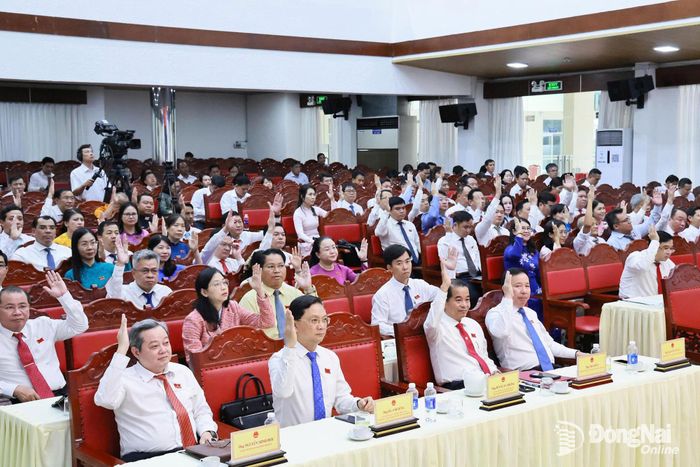 Các đại biểu biểu quyết thông qua nghị quyết tại kỳ họp. Ảnh: Công Nghĩa