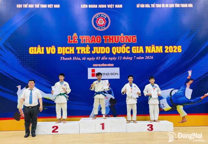 VĐV Thổ Sơn giành HCV hạng cân - 50kg nam, lứa tuổi 12-13 tại Giải vô địch trẻ Judo quốc gia năm 2026. Ảnh: ĐVCC
