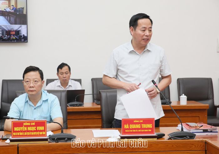 Đồng chí Hà Quang Trung - Phó Bí thư Tỉnh ủy, Chủ tịch UBND tỉnh phát biểu tại cuộc họp. 