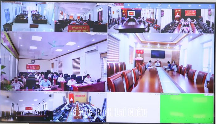 Cuộc họp được kết nối trực tuyến từ điểm cầu tỉnh đến điểm cầu các xã, phường.