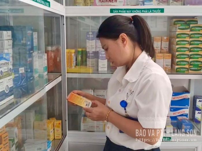 Thành viên đoàn kiểm tra của Sở Y tế thực hiện hậu kiểm tại Nhà thuốc Hải Hà (phường Kỳ Lừa)