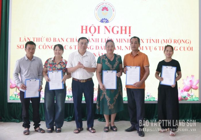 Lãnh đạo Liên minh HTX tỉnh trao quyết định công nhận thành viên cho các HTX