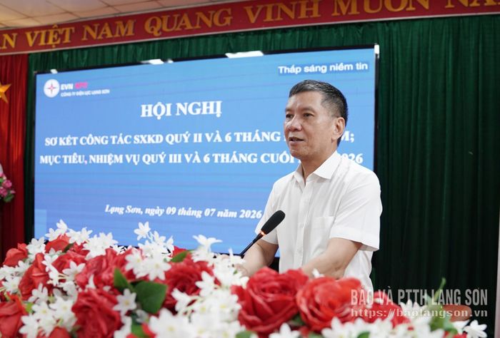 Giám đốc Công ty Điện lực Lạng Sơn Trần Hồ Nam phát biểu tại hội nghị