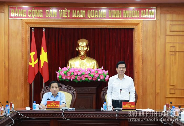 Đồng chí Hoàng Quốc Khánh, Ủy viên Trung ương Đảng, Bí thư Tỉnh ủy Lạng Sơn phát biểu tại buổi làm việc