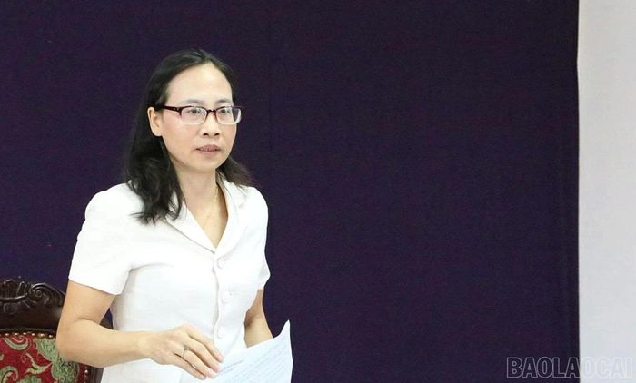 Bà Lê Thị Hồng Vân - Ủy viên Ban Chấp hành Đảng bộ tỉnh, Trưởng Ban Văn hóa - Xã hội HĐND tỉnh phát biểu tại buổi làm việc.