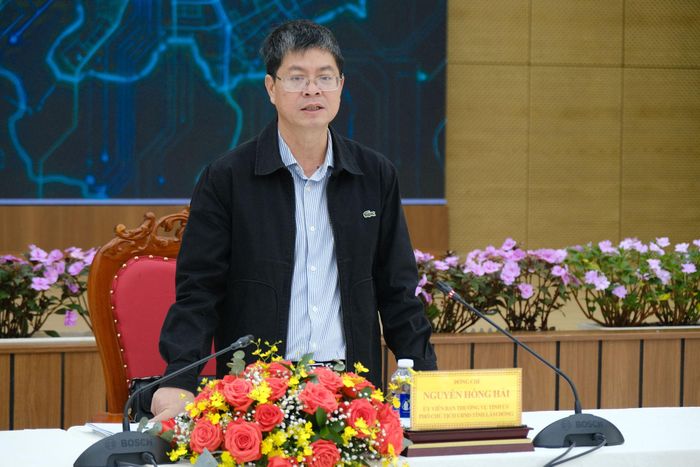 Đồng chí Nguyễn Hồng Hải, Ủy viên Ban Thường vụ Tỉnh ủy, Phó Chủ tịch UBND tỉnh Lâm Đồng phát biểu chỉ đạo tại buổi làm việc 