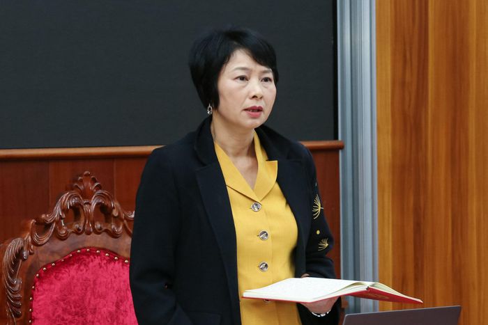 Đồng chí Phạm Thị Phúc, Phó Bí thư Tỉnh ủy, Chủ tịch Ủy ban MTTQ Việt Nam tỉnh phát biểu tại hội nghị