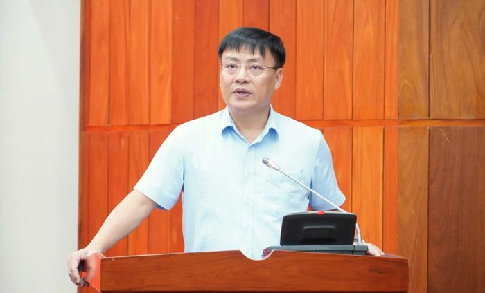 Đồng chí Thiếu tướng Nguyễn Thanh Liêm, Giám đốc Công an tỉnh phát biểu tại phiên họp - Ảnh: Q.V