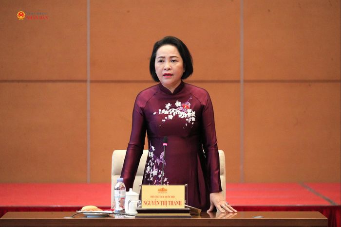 Phó Chủ tịch Quốc hội Nguyễn Thị Thanh phát biểu tại cuộc gặp mặt. Ảnh: Hồ Long