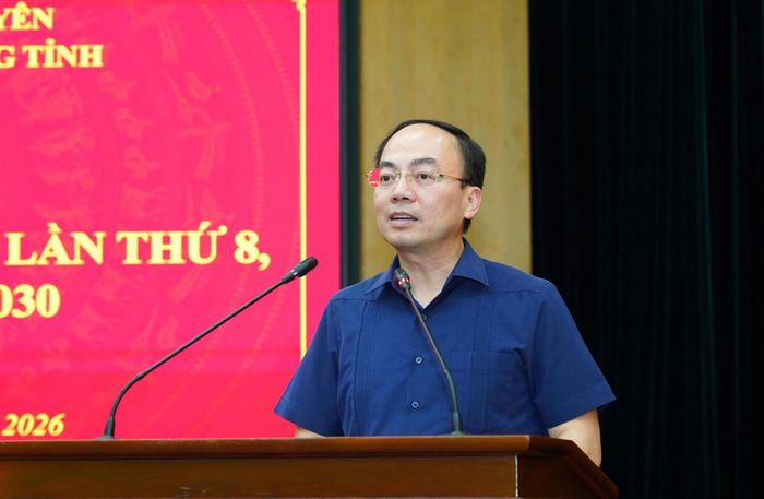 Phó Bí thư Thường trực Tỉnh ủy, Trưởng Đoàn ĐBQH tỉnh, Bí thư Đảng ủy các cơ quan Đảng tỉnh Nguyễn Đăng Bình phát biểu chỉ đạo. Ảnh: Quỳnh Hoa