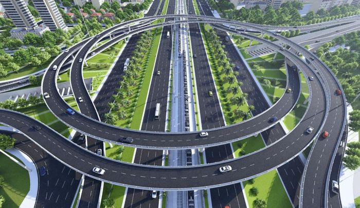 Phối cảnh dự án nút giao khác mức giữa đường Vành đai 3,5 và Đại lộ Thăng Long sau khi hoàn thành
