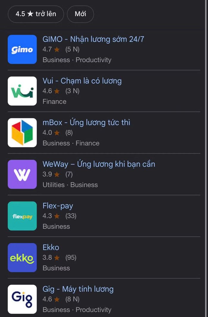  Chỉ cần gõ từ khóa trên Internet là cho ra hàng loạt các ứng dụng ứng lương 