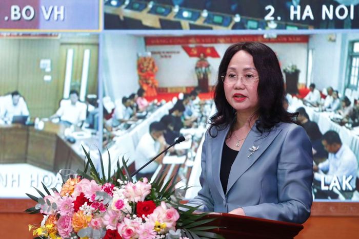Bộ trưởng Bộ VHTTDL Lâm Thị Phương Thanh phát biểu tại hội nghị.