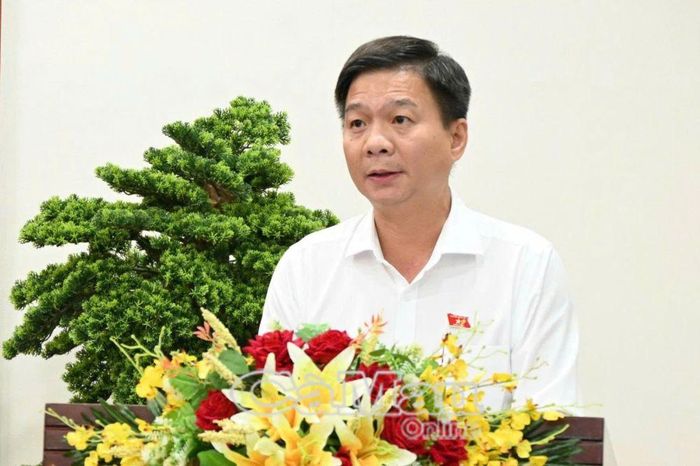 Đồng chí Nguyễn Bình Tân, Ủy viên Ban Thường vụ Tỉnh ủy, Phó Trưởng đoàn chuyên trách Đoàn ĐBQH tỉnh, báo cáo khái quát quá trình xây dựng và những nội dung cơ bản của các quy chế phối hợp.