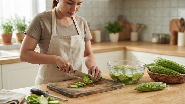 Cho mướp đắng vào nước đá sẽ giúp giảm vị đắng.