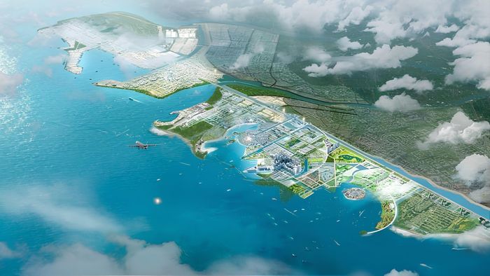 Phối cảnh Khu kinh tế Ninh Cơ được quy hoạch trở thành trung tâm kinh tế biển tổng hợp, cực tăng trưởng mới của tỉnh Ninh Bình đến năm 2050.