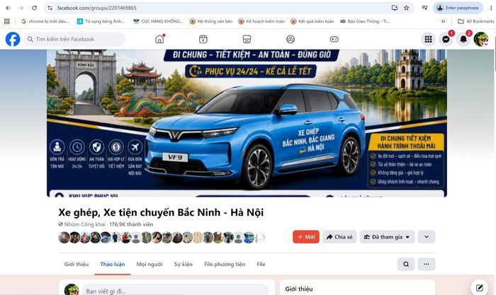 Một diễn đàn "xe ghép" trên mạng xã hội có hàng trăm ngàn thành viên. Ảnh: Hồng Quý
