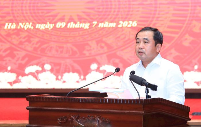 Bí thư Thành ủy Hà Nội Trần Đức Thắng phát biểu kết luận hội nghị. Ảnh: Thành Thái