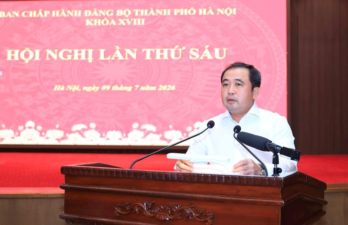 Bí thư Thành ủy Hà Nội Trần Đức Thắng phát biểu kết luận hội nghị. Ảnh: Thành Thái