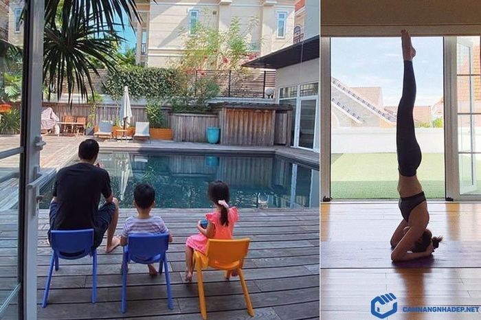 Ấn tượng hơn cả chính là không gian bể bơi ngoài trời, nơi cả gia đình Tăng Thanh Hà có thể tận hưởng không gian mát lành.
