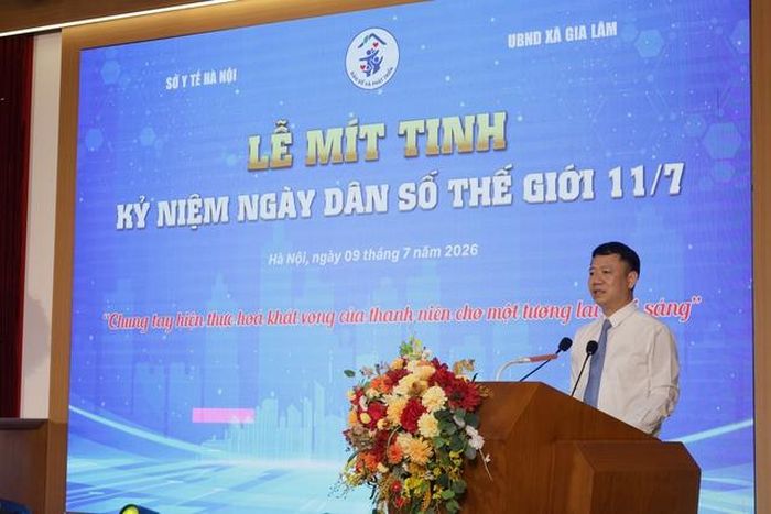 Ông Lê Thanh Dũng, Cục trưởng Cục Dân số (Bộ Y tế) phát biểu tại buổi lễ.